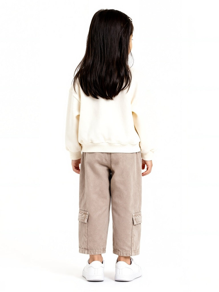 HOP Kids Girls Brown Floral Embroidered High-Rise Jeans