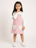 HOP Kids Girls Pink Corduroy Pinafore with T-Shirt Set