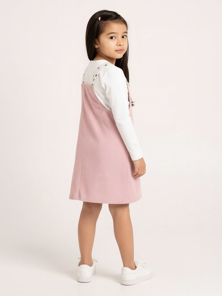 HOP Kids Girls Pink Corduroy Pinafore with T-Shirt Set