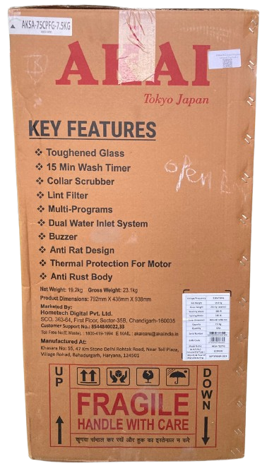 Akai 7.5 kg Semi Automatic Top Load Washing Machine Pink Cherry Flower Glass (AKSA755CPFG)