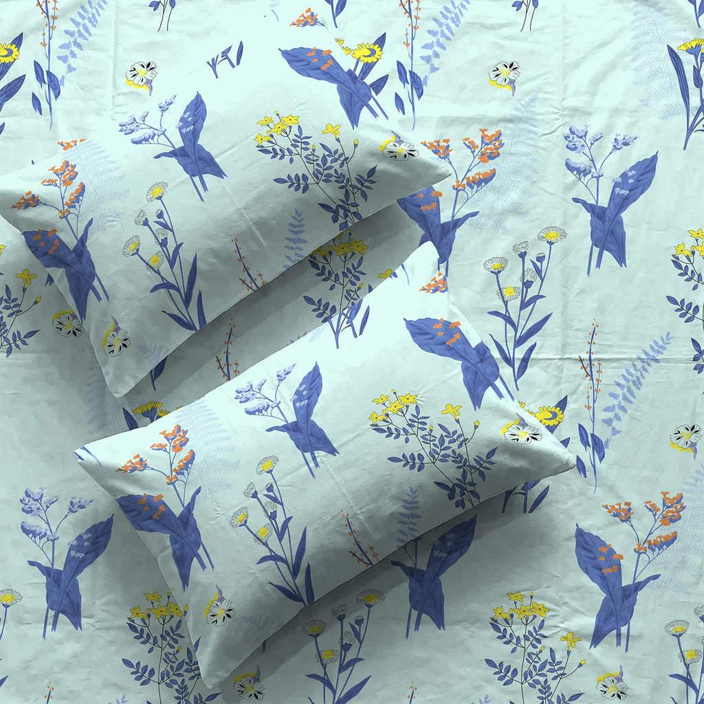 Serene 200 TC 100% Cotton Bedsheet with Pillow Covers - Whisper Mint Blue