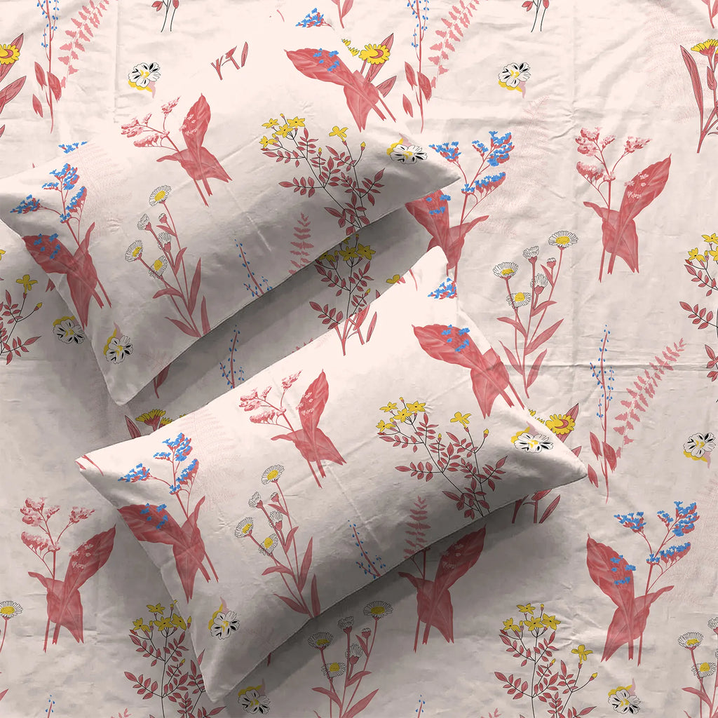 Serene 200 TC 100% Cotton Bedsheet with Pillow Covers - Whisper Peach