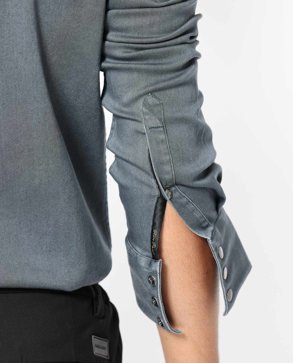Rare Rabbit Men's Xenon Grey Cotton Plain Tailored Fit Full Sleeve Collared Shirt