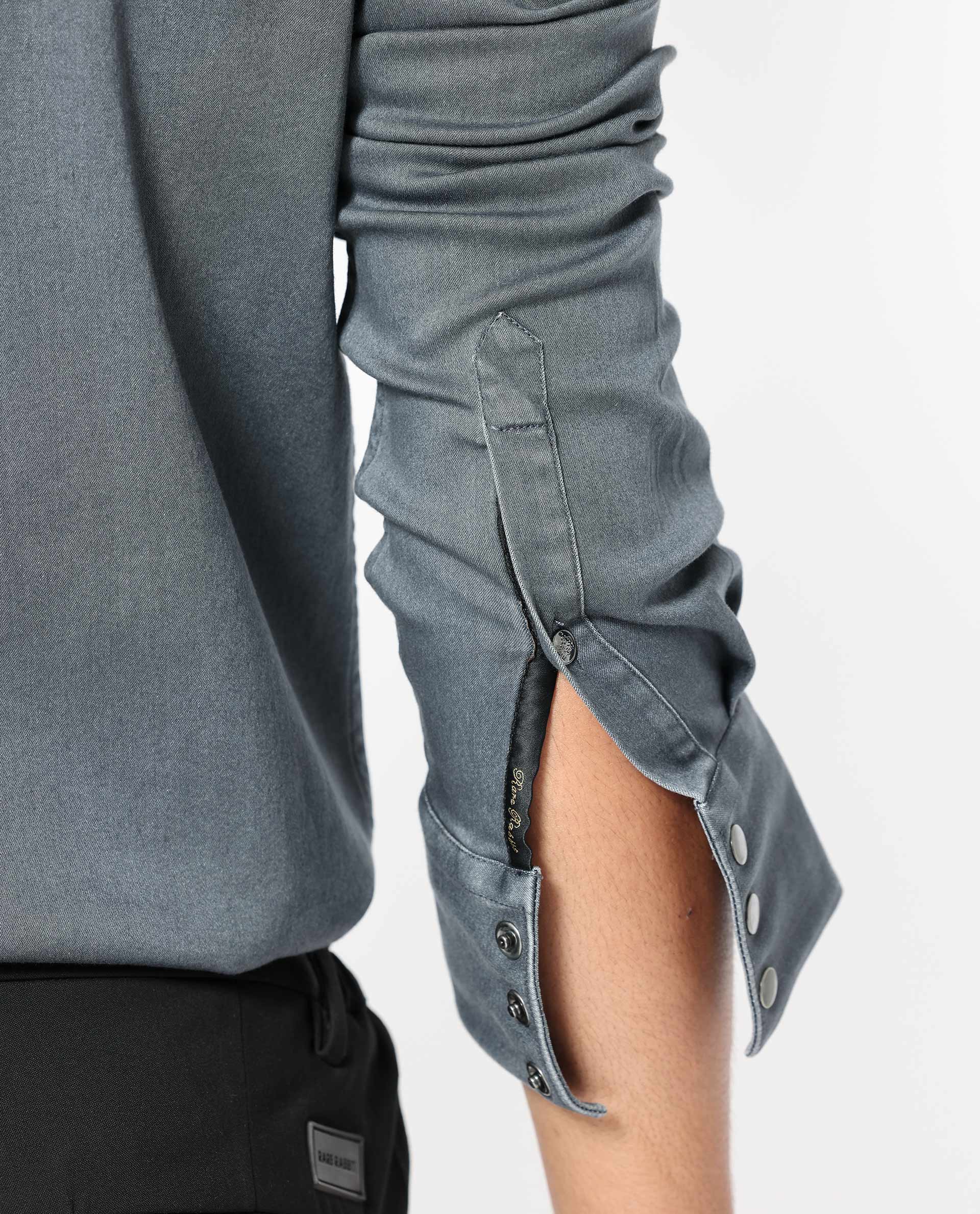 Rare Rabbit Men's Xenon Grey Cotton Plain Tailored Fit Full Sleeve Collared Shirt