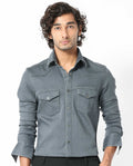 Rare Rabbit Men's Xenon Grey Cotton Plain Tailored Fit Full Sleeve Collared Shirt