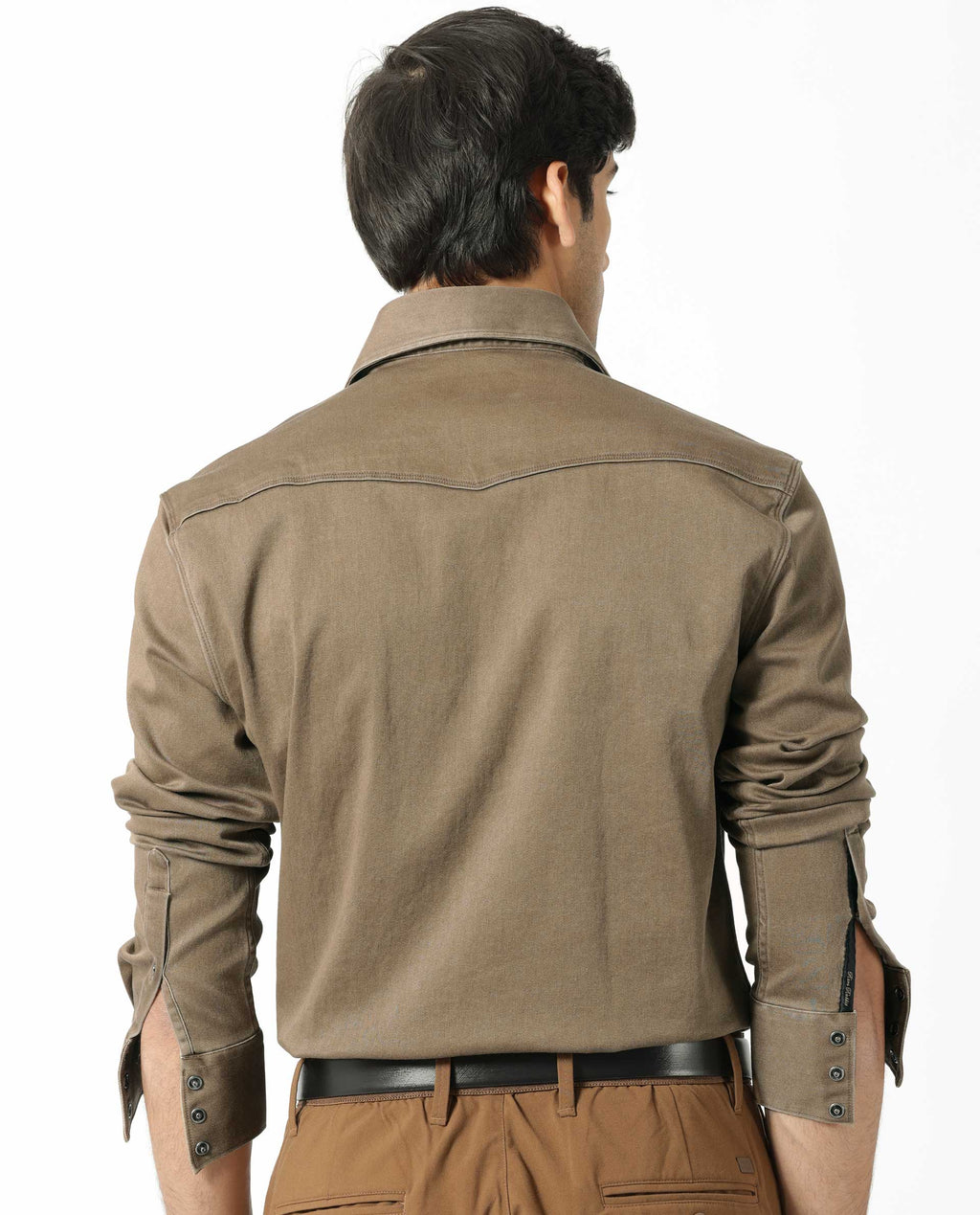 Rare Rabbit Men's Xenon Khaki Cotton Plain Regular Fit Spread Collar Shirt