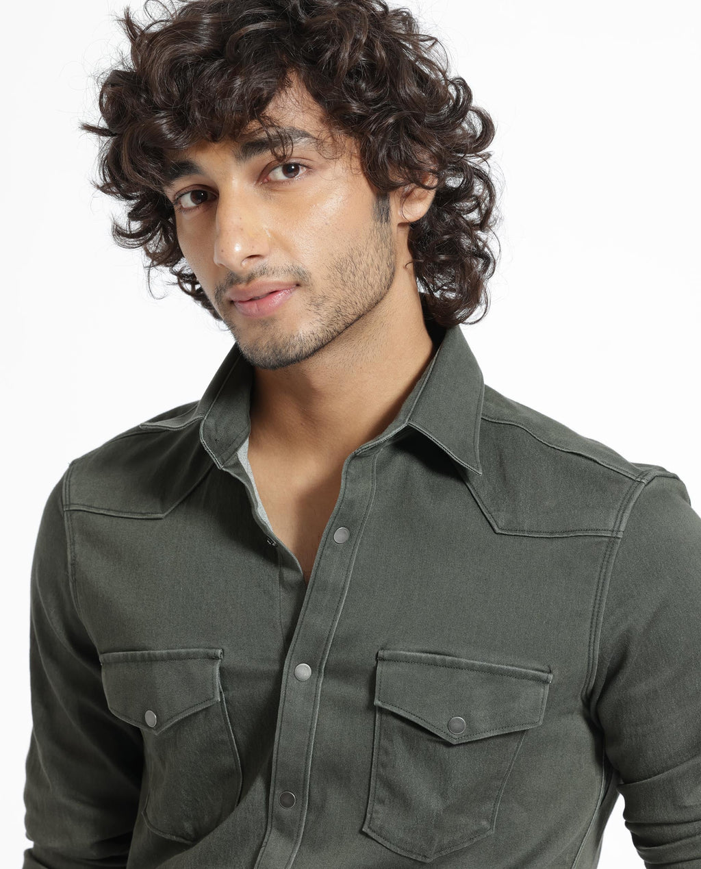 Rare Rabbit Men's Xenon Olive Cotton Plain Tailored Fit Full Sleeve Collared Shirt