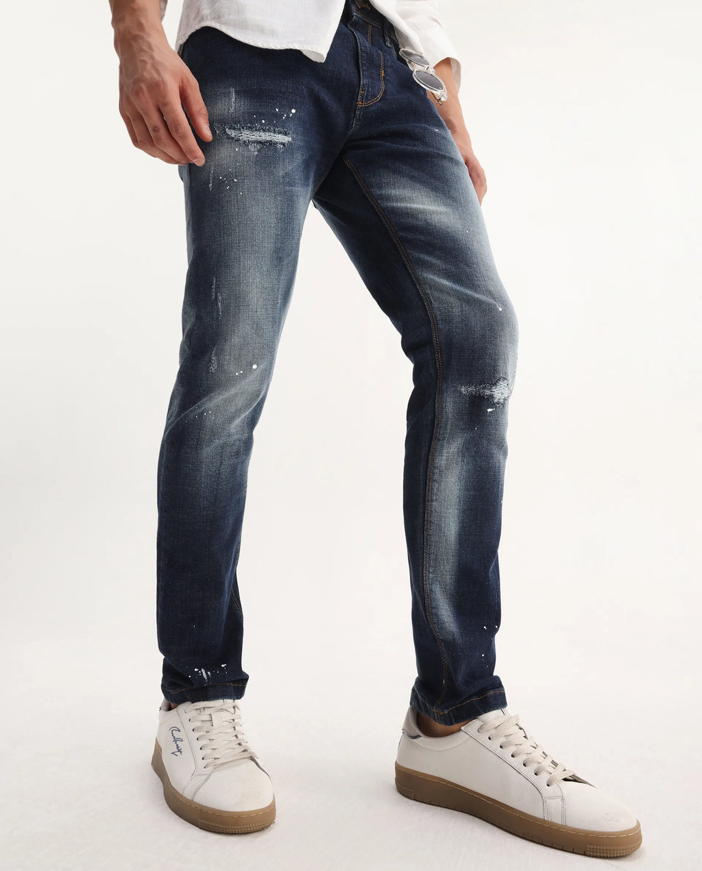 Rare Rabbit Men's Xian Blue Cotton Blend Plain Hawk Slim Fit Jeans