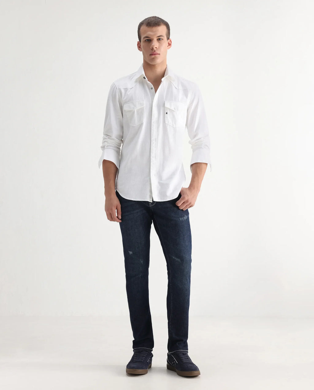 Rare Rabbit Men's Yuri Dark Blue Cotton Plain Hawk Slim Fit Jeans