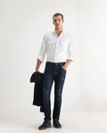 Rare Rabbit Men's Yuri Dark Blue Cotton Plain Hawk Slim Fit Jeans