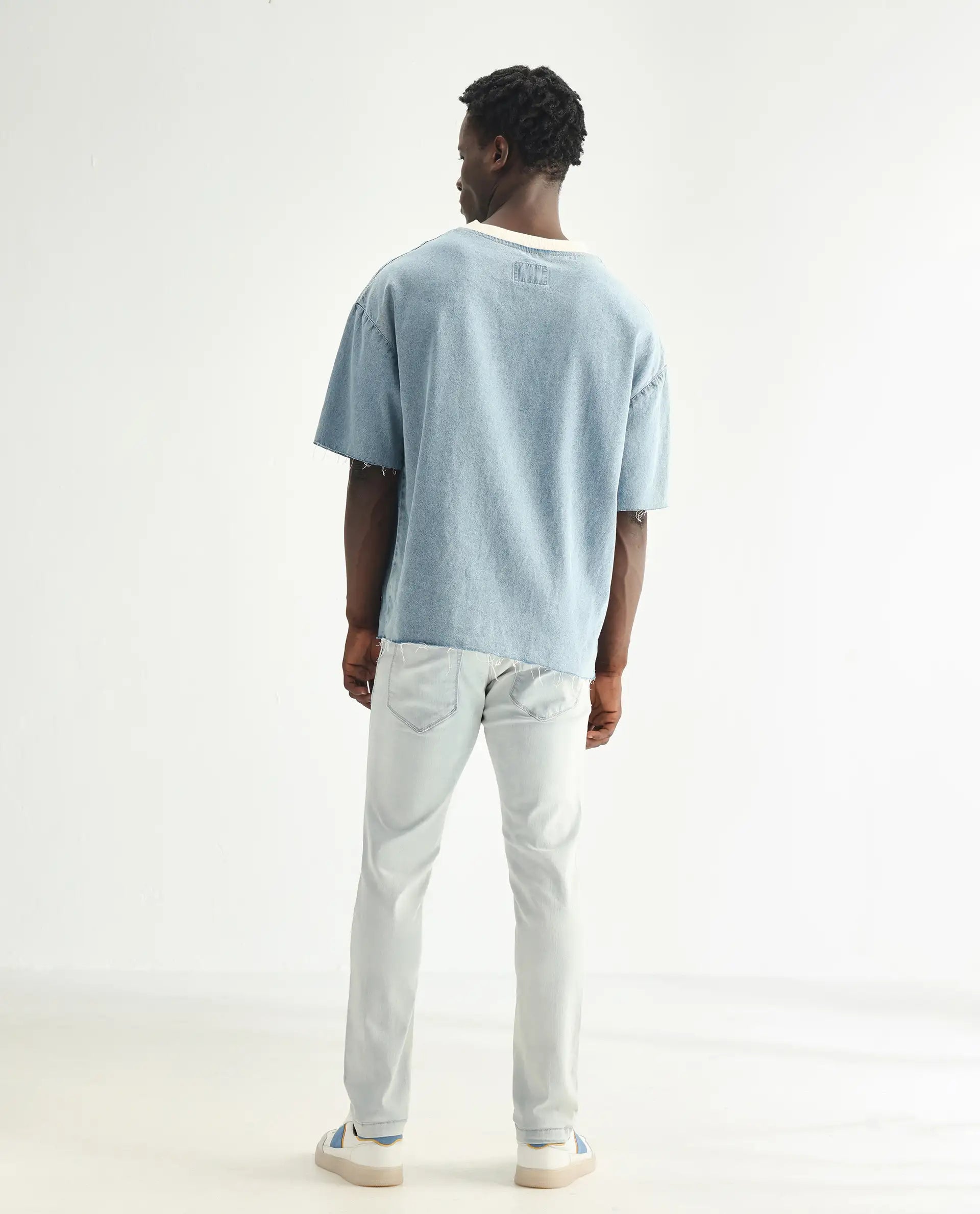 Rare Rabbit Men's Yuto Light Blue Cotton Plain Hawk Slim Fit Jeans