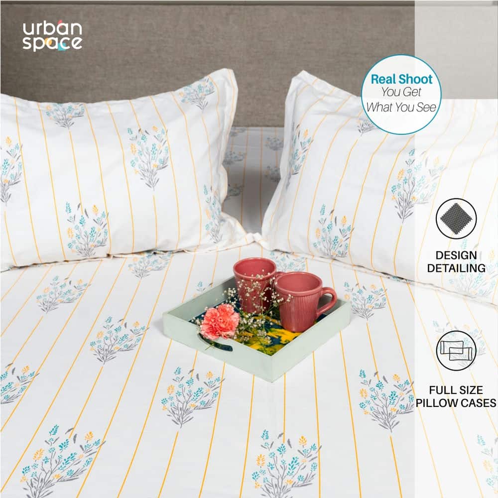 Regal Collection - Breathable 200 TC 100% Pure Cotton Bedsheet with Pillow Cover, Yellow Dahlia