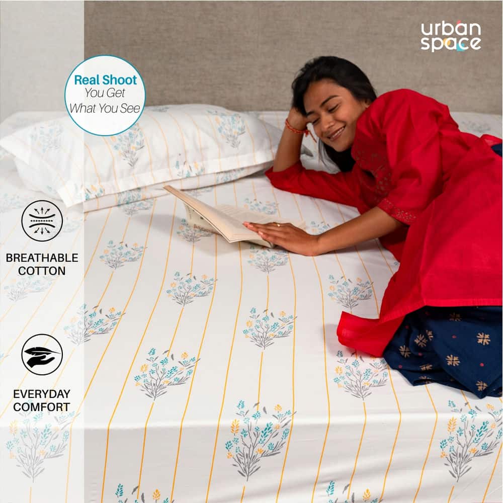 Regal Collection - Breathable 200 TC 100% Pure Cotton Bedsheet with Pillow Cover, Yellow Dahlia