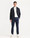 Rare Rabbit Men's Zade Navy Cotton Blend Plain Regular Fit Trouser