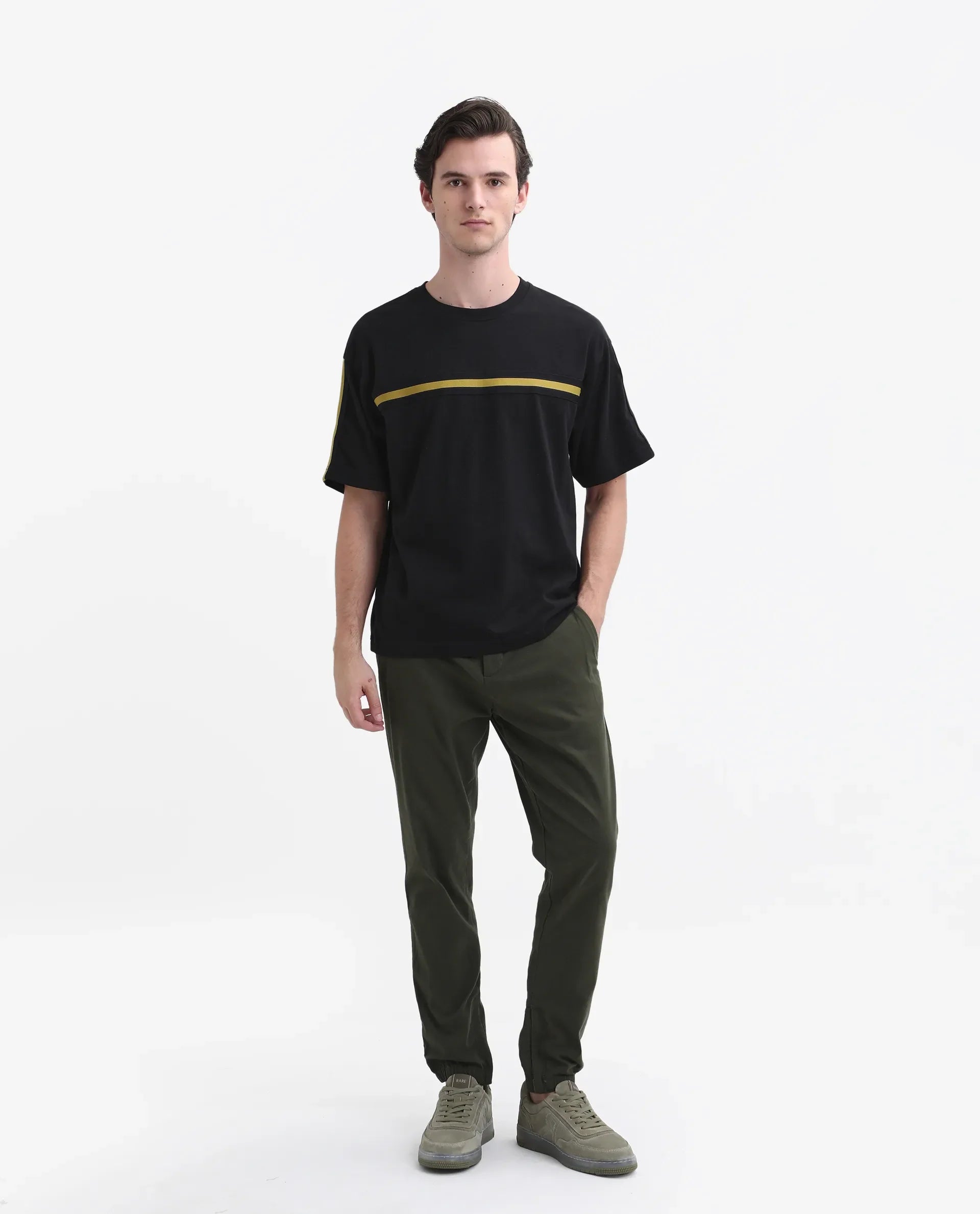 Rare Rabbit Men's Zade - Olive Cotton Plain Regular Fit Trouser