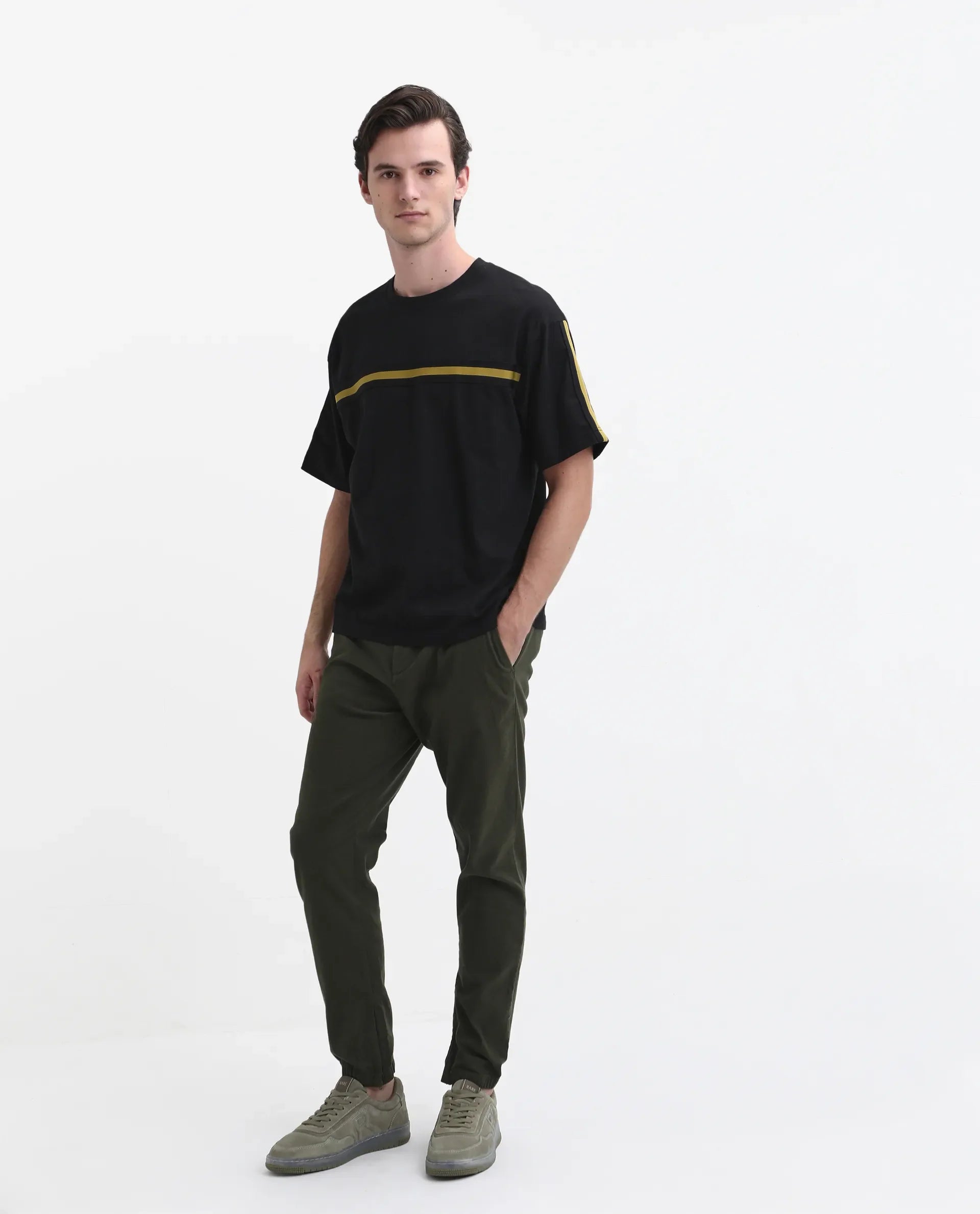 Rare Rabbit Men's Zade - Olive Cotton Plain Regular Fit Trouser