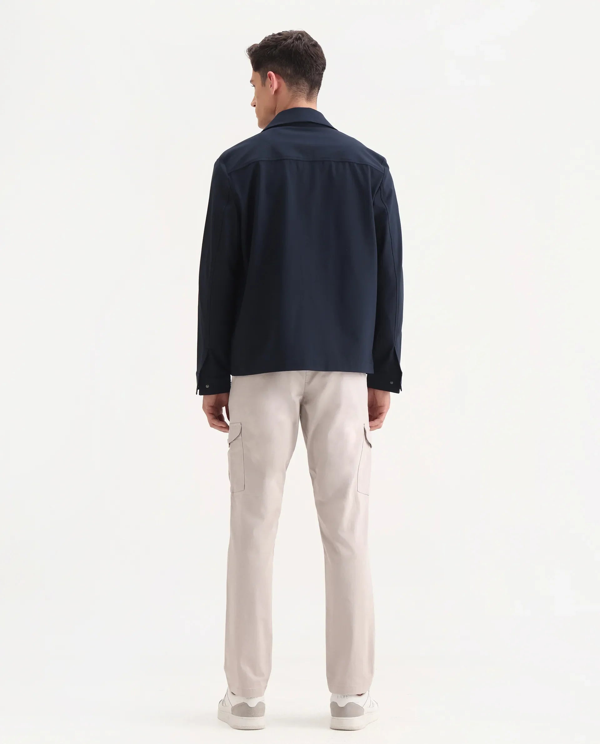 Rare Rabbit Men's Zipe Light Grey Cotton Plain Regular Fit Trouser