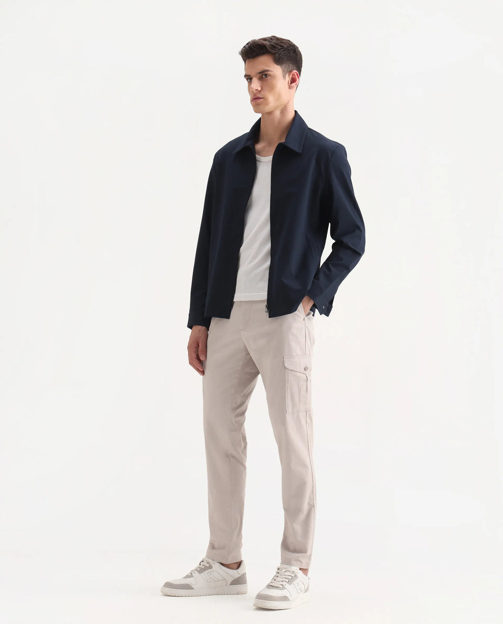 Rare Rabbit Men's Zipe Light Grey Cotton Plain Regular Fit Trouser