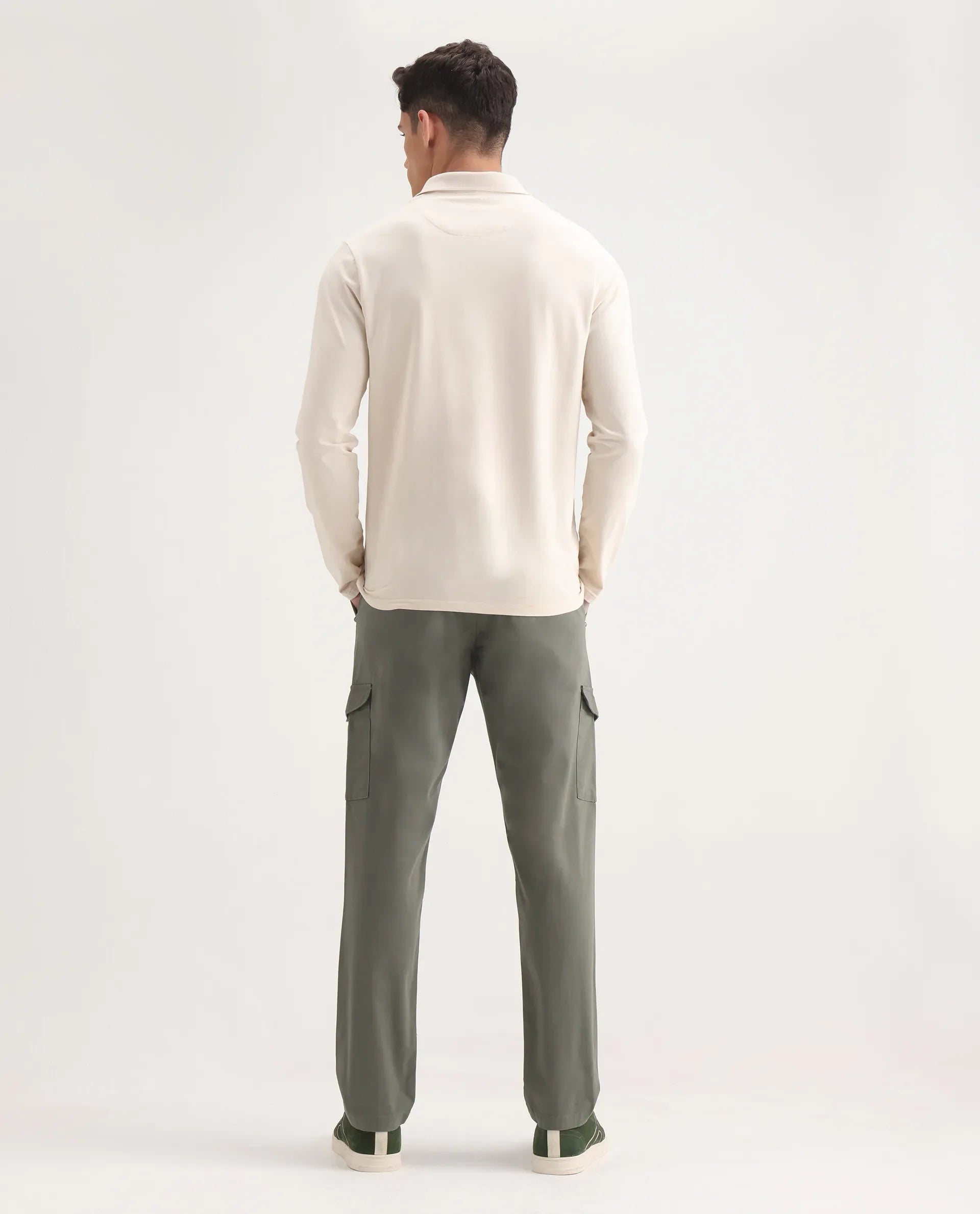 Rare Rabbit Men's Zipe Dusky Olive Cotton Plain Regular Fit Trouser