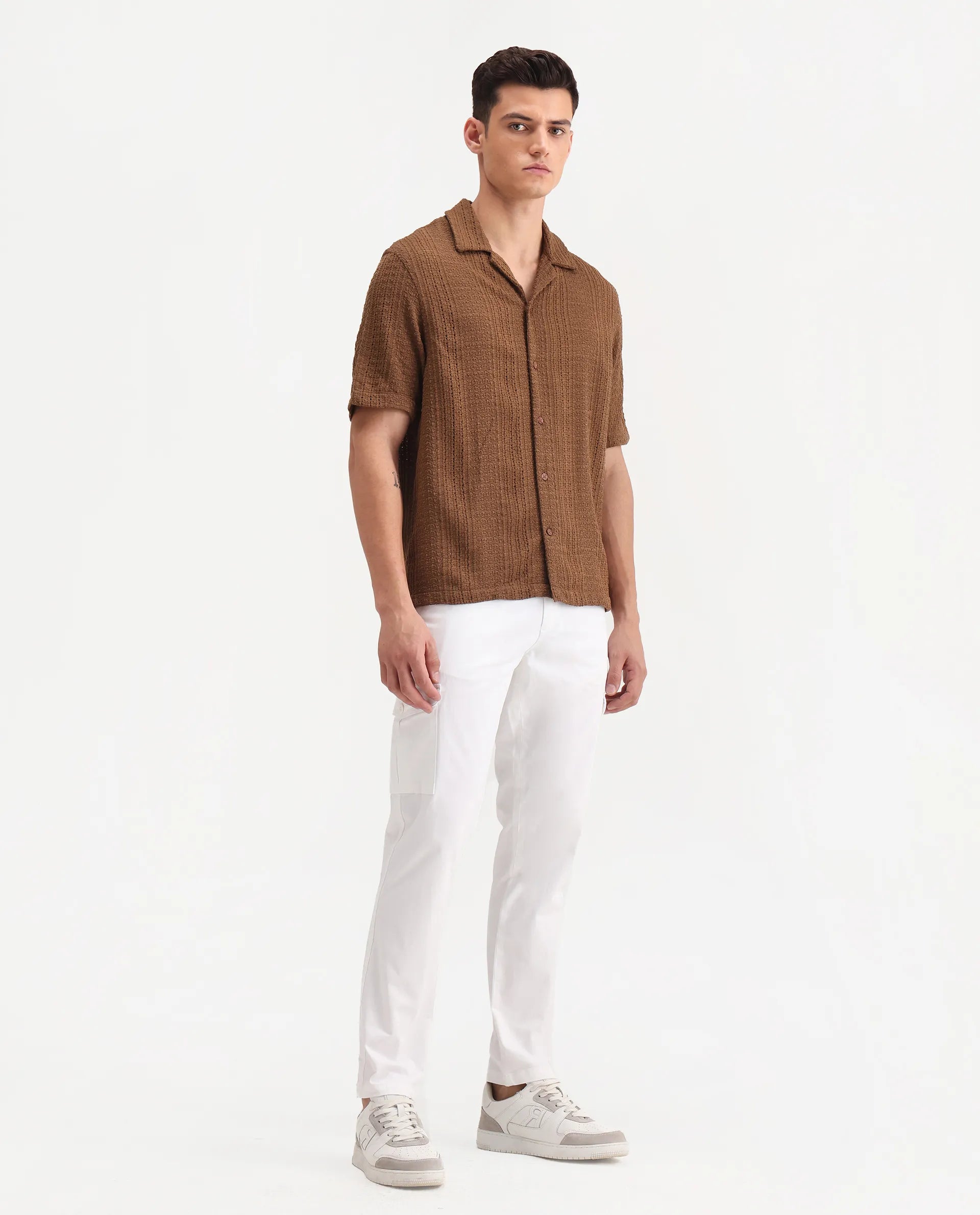 Rare Rabbit Men's Zipe White Cotton Plain Regular Fit Trouser