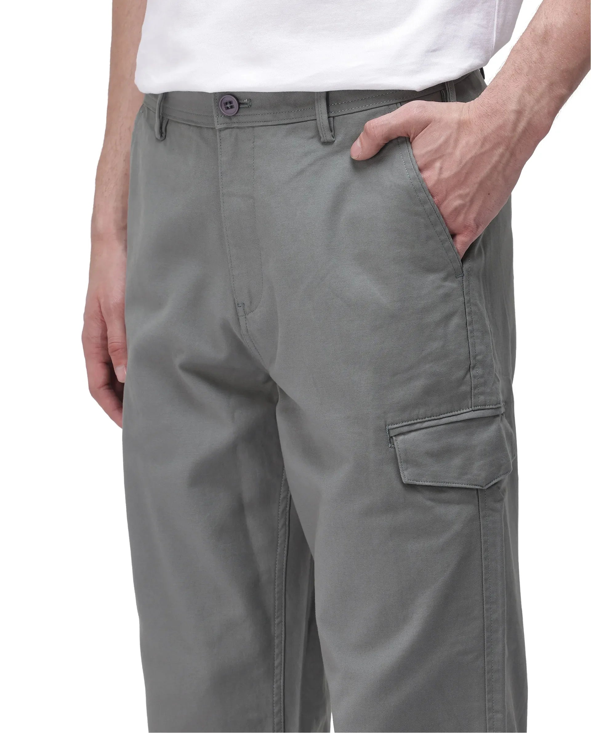 Rare Rabbit Men's Zipo Dark Green Cotton Plain Regular Fit Trouser