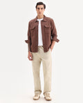 Rare Rabbit Men's Zudi Beige Cotton Plain Regular Fit Trouser