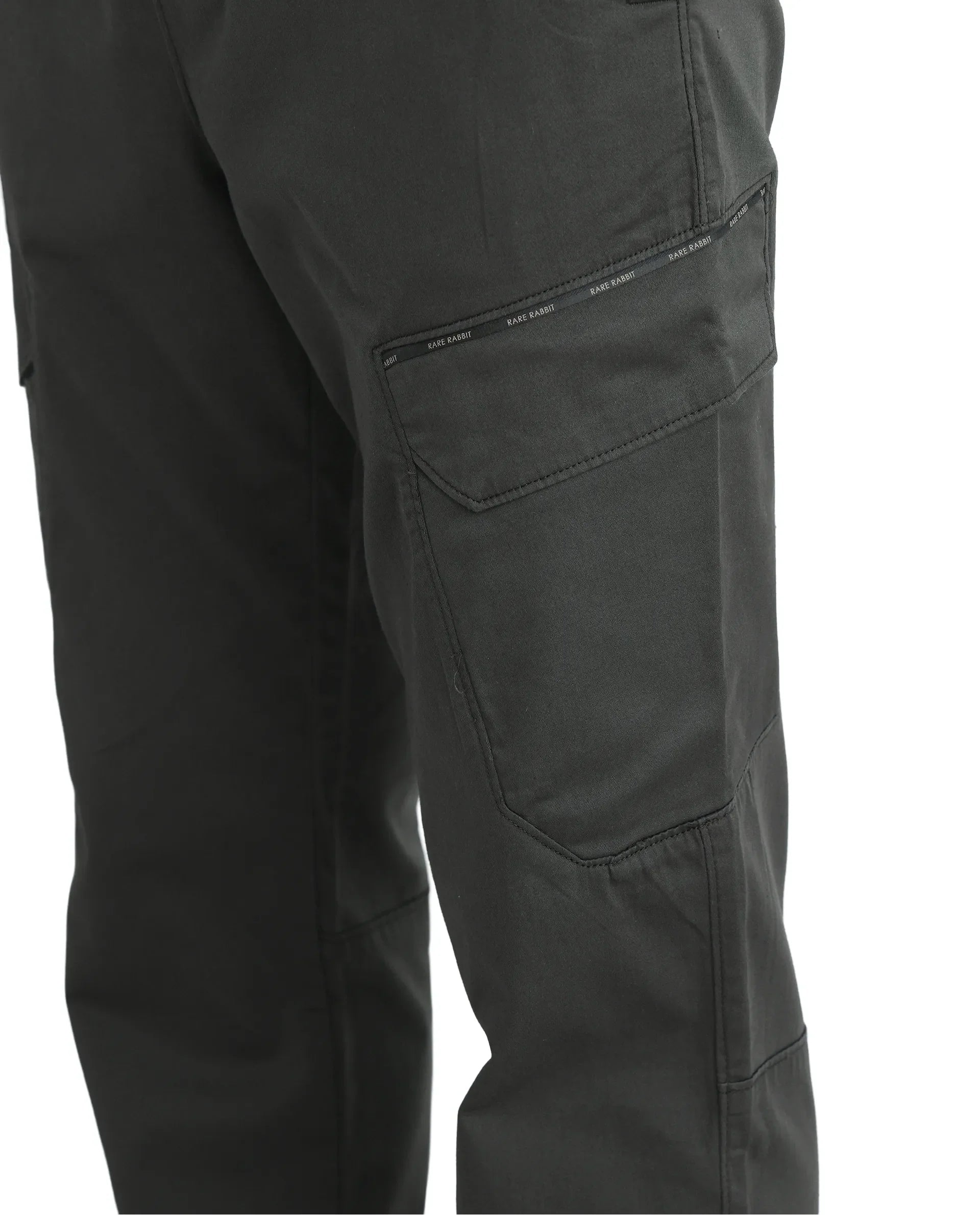 Rare Rabbit Men's Zudi Dark Grey Cotton Plain Regular Fit Trouser