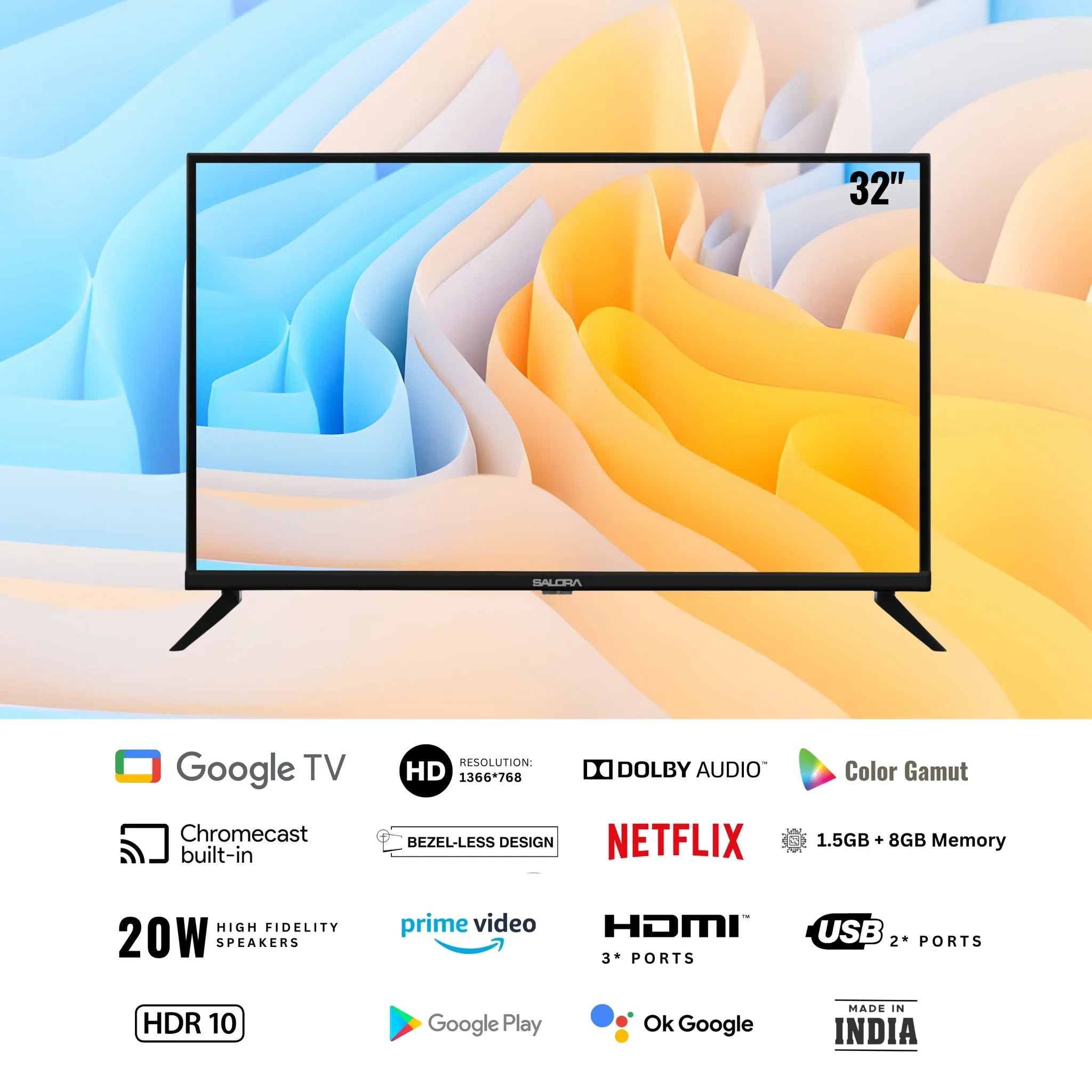 Salora 80 Cm (32 Inches) HD Ready Smart LED Google TV SLV-4324 GTV (Black) | Brand New Seal Packed