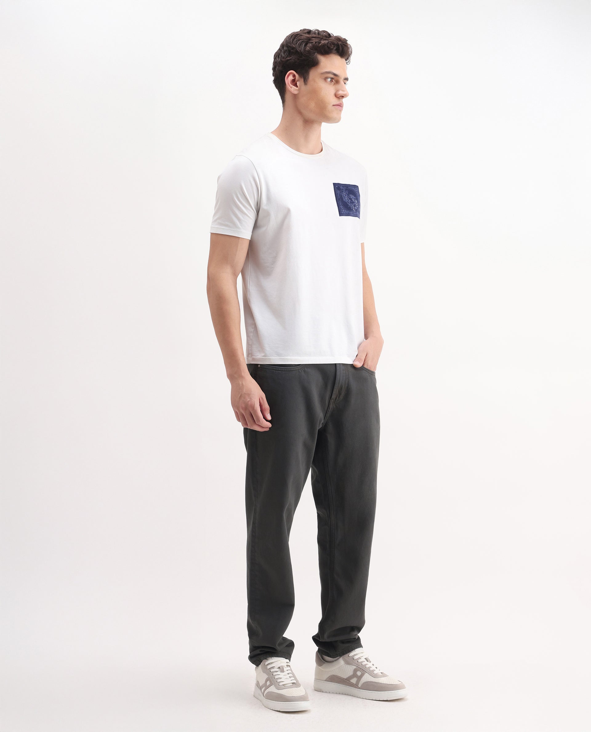 Rare Rabbit Men's Arvi-2 Dark Grey Cotton Blend Plain Dond Carrot Fit Jeans