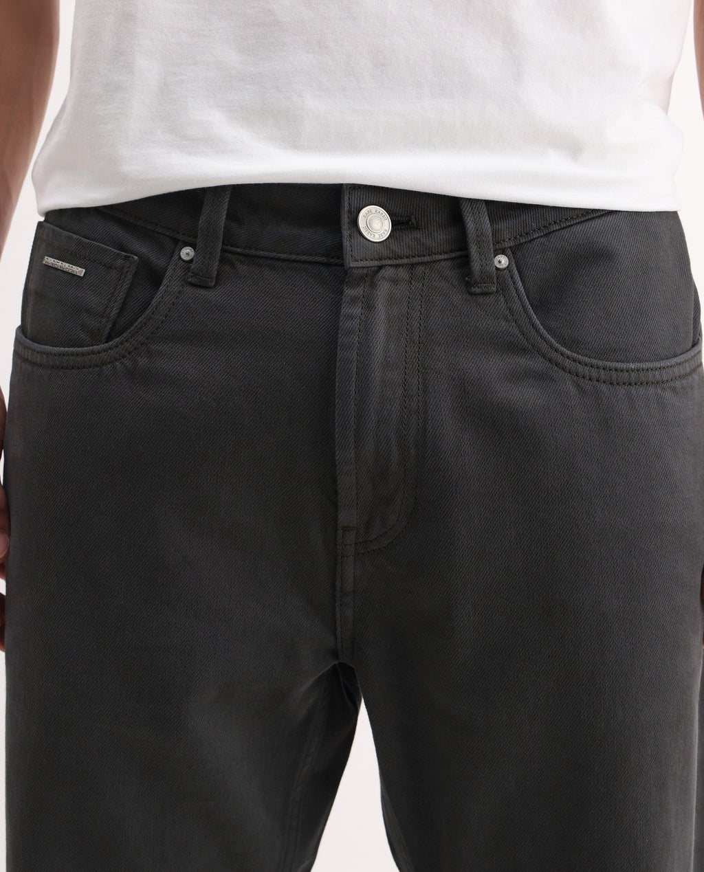 Rare Rabbit Men's Arvi-2 Dark Grey Cotton Blend Plain Dond Carrot Fit Jeans