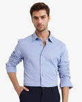 Rare Rabbit Men's Auxon Dusky Blue Cotton Textured Regular Fit Full Sleeve Collared Shirt