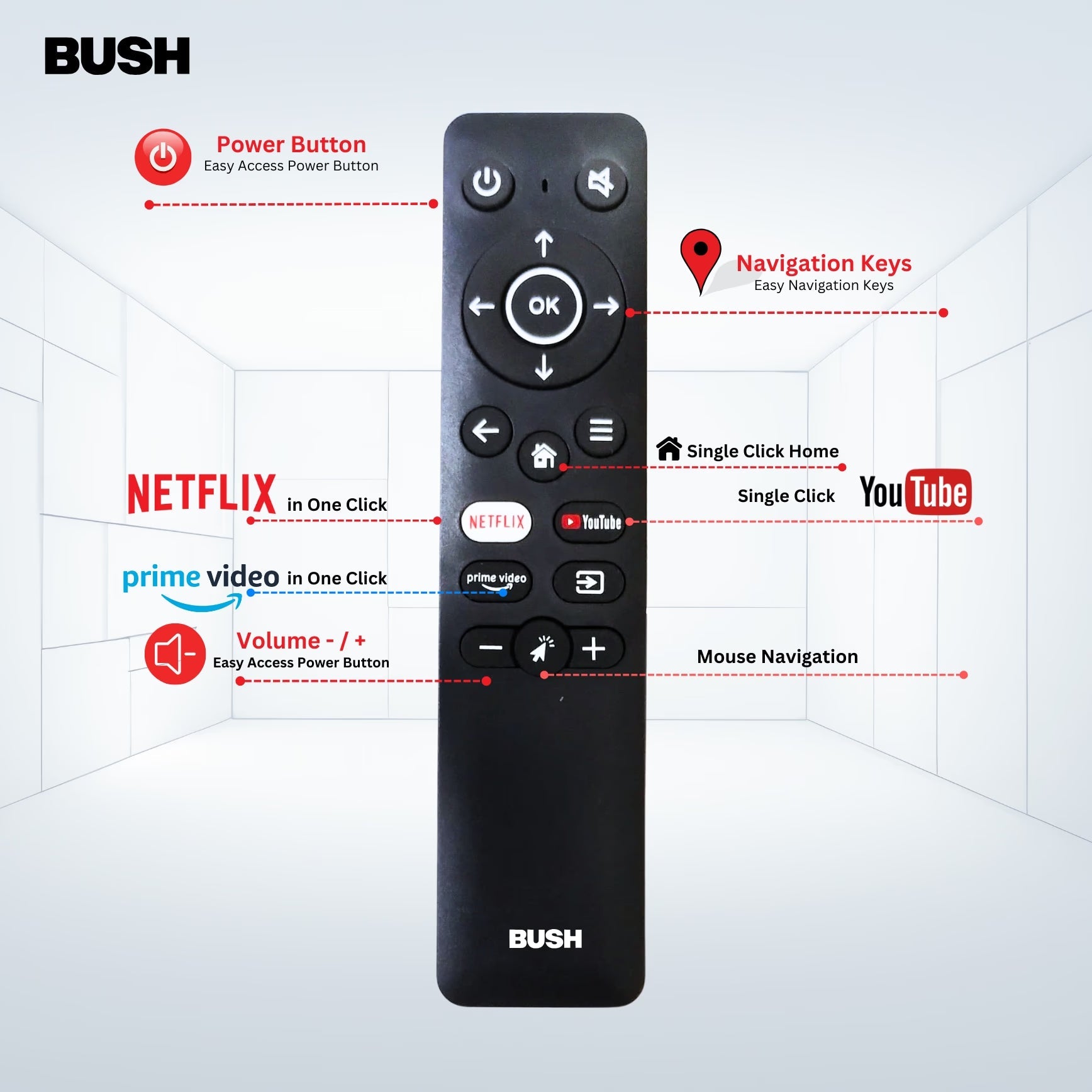 Bush QLED 108 cm (43 inch) Full HD LED Smart Android Based TV 2025 Edition with Remote, Frameless Design and Free to Air channel movie box and Sound bar (QLED-43) BB4300S PRO