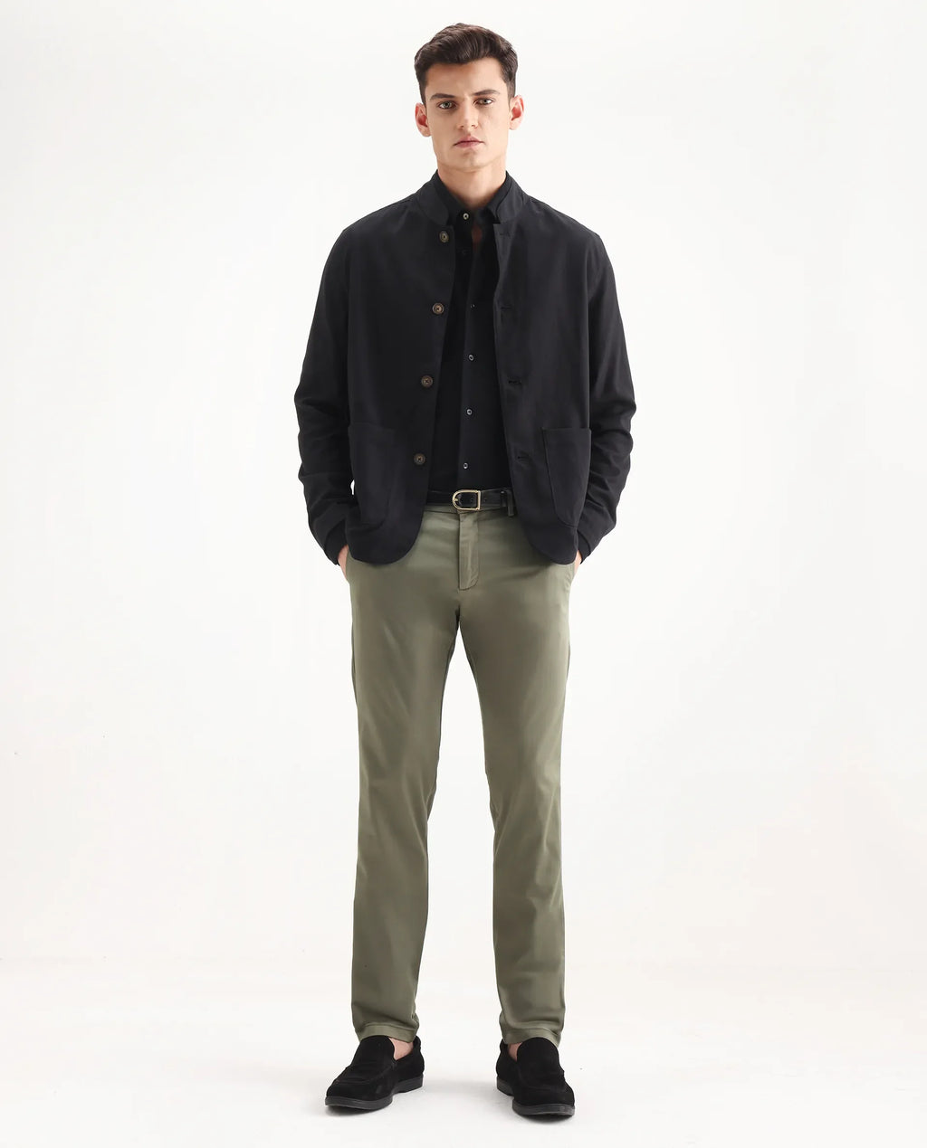 Rare Rabbit Men's Daron Olive Cotton Plain Regular Fit Trouser