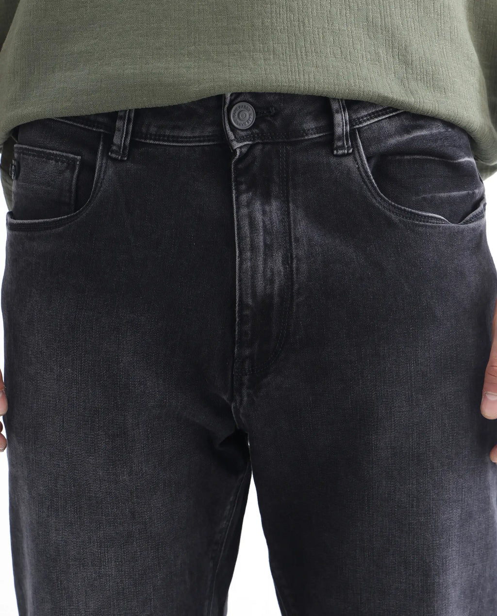 Rare Rabbit Men's Batten Grey Cotton Plain Hawk Slim Fit Jeans