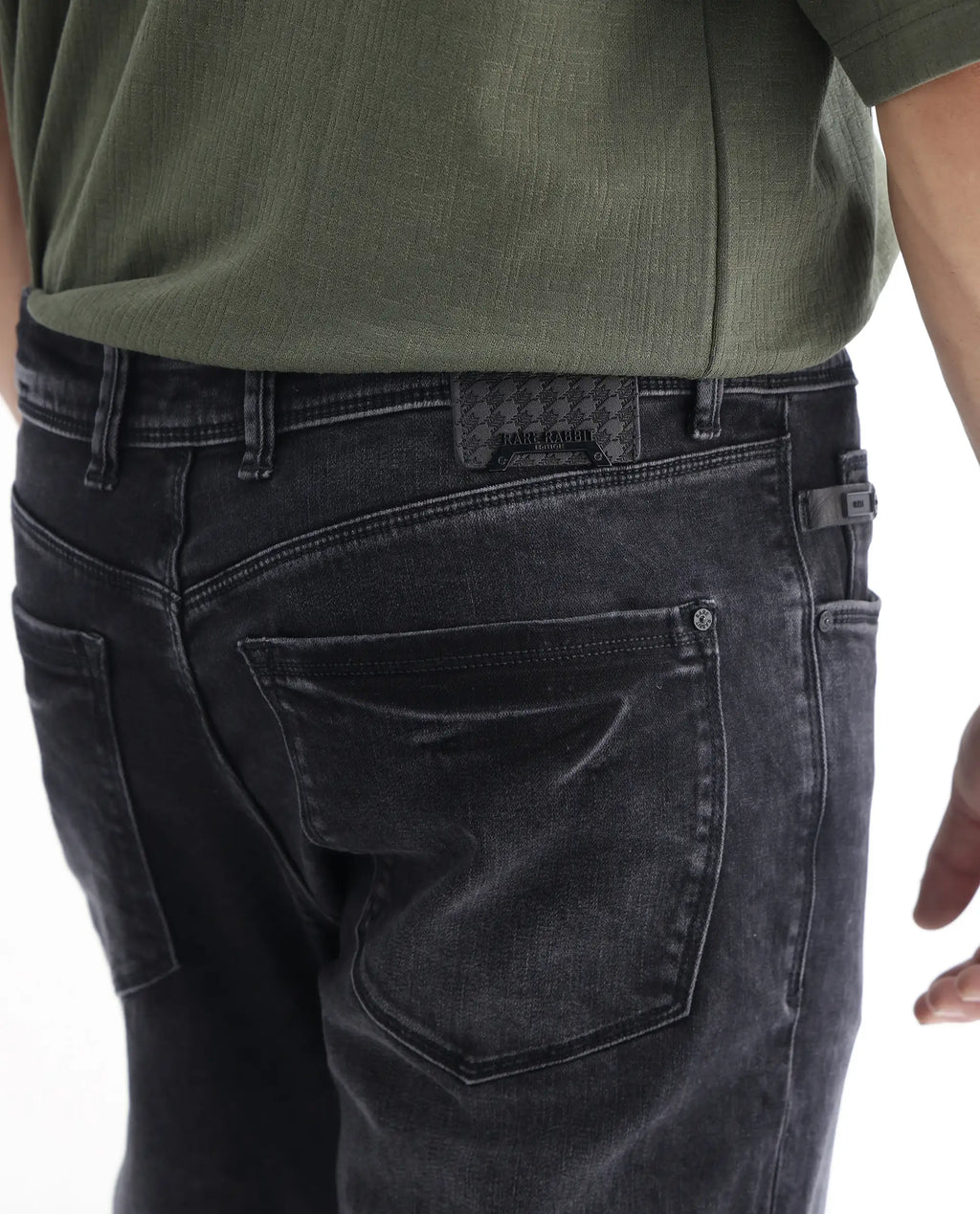 Rare Rabbit Men's Batten Grey Cotton Plain Hawk Slim Fit Jeans