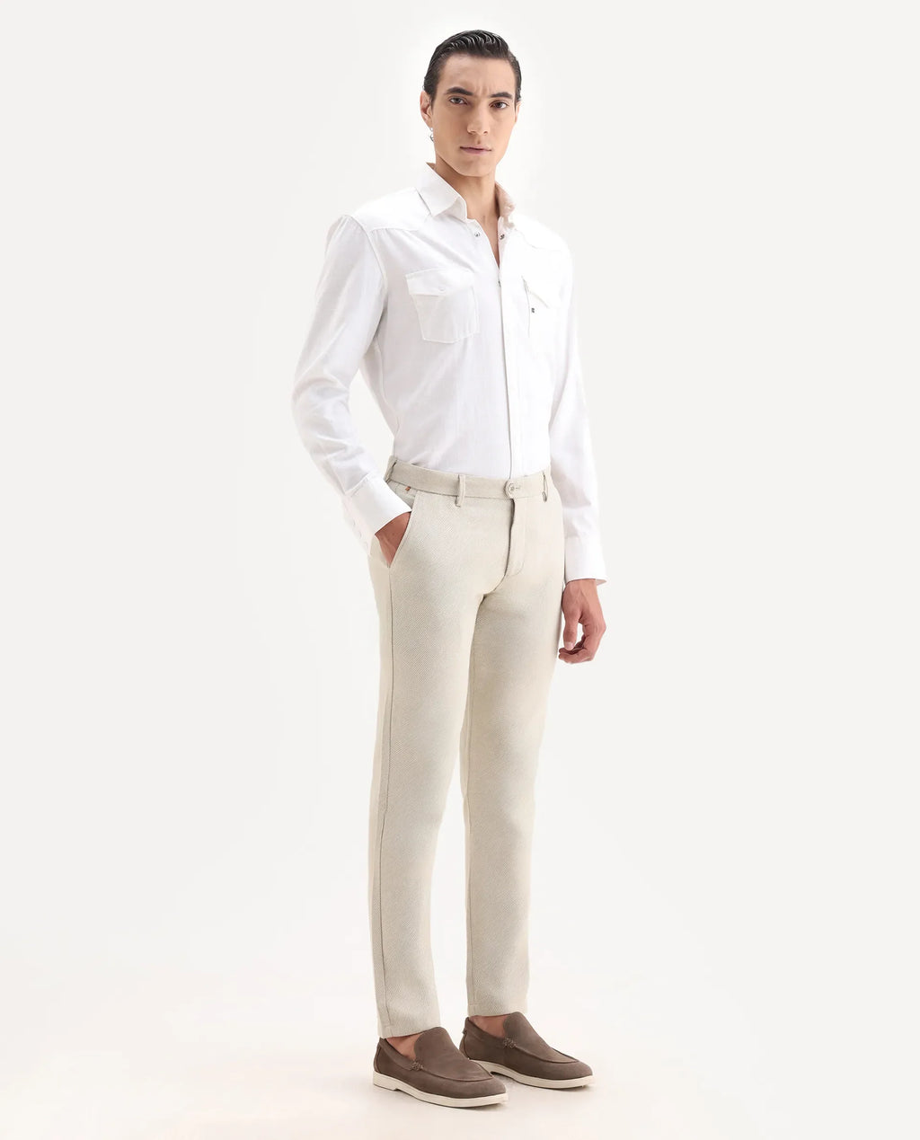 Rare Rabbit Men's Baxie Beige Plain Regular Fit Trouser