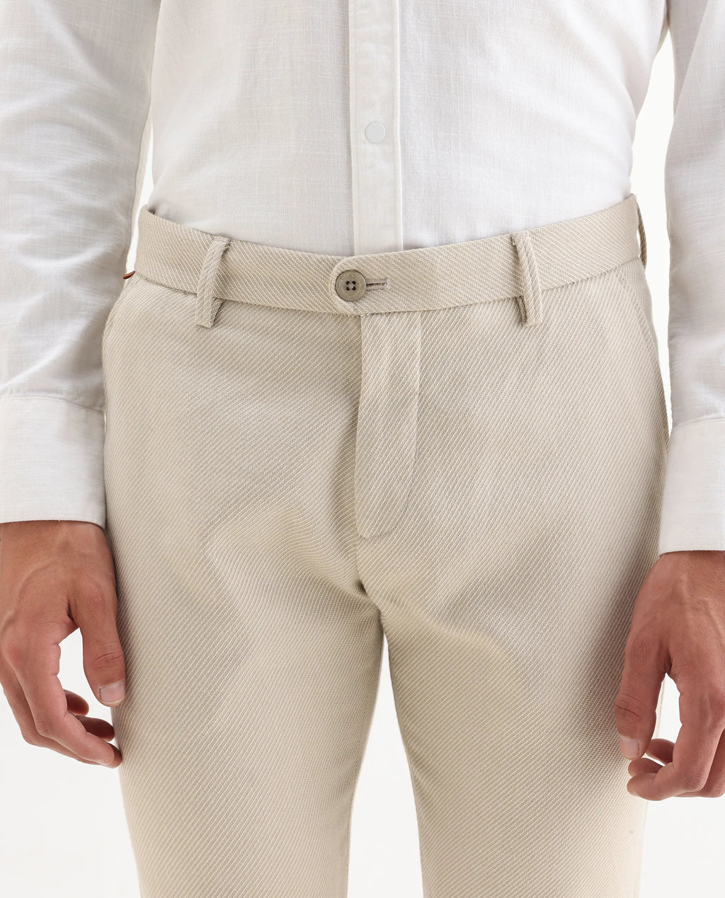 Rare Rabbit Men's Baxie Beige Plain Regular Fit Trouser