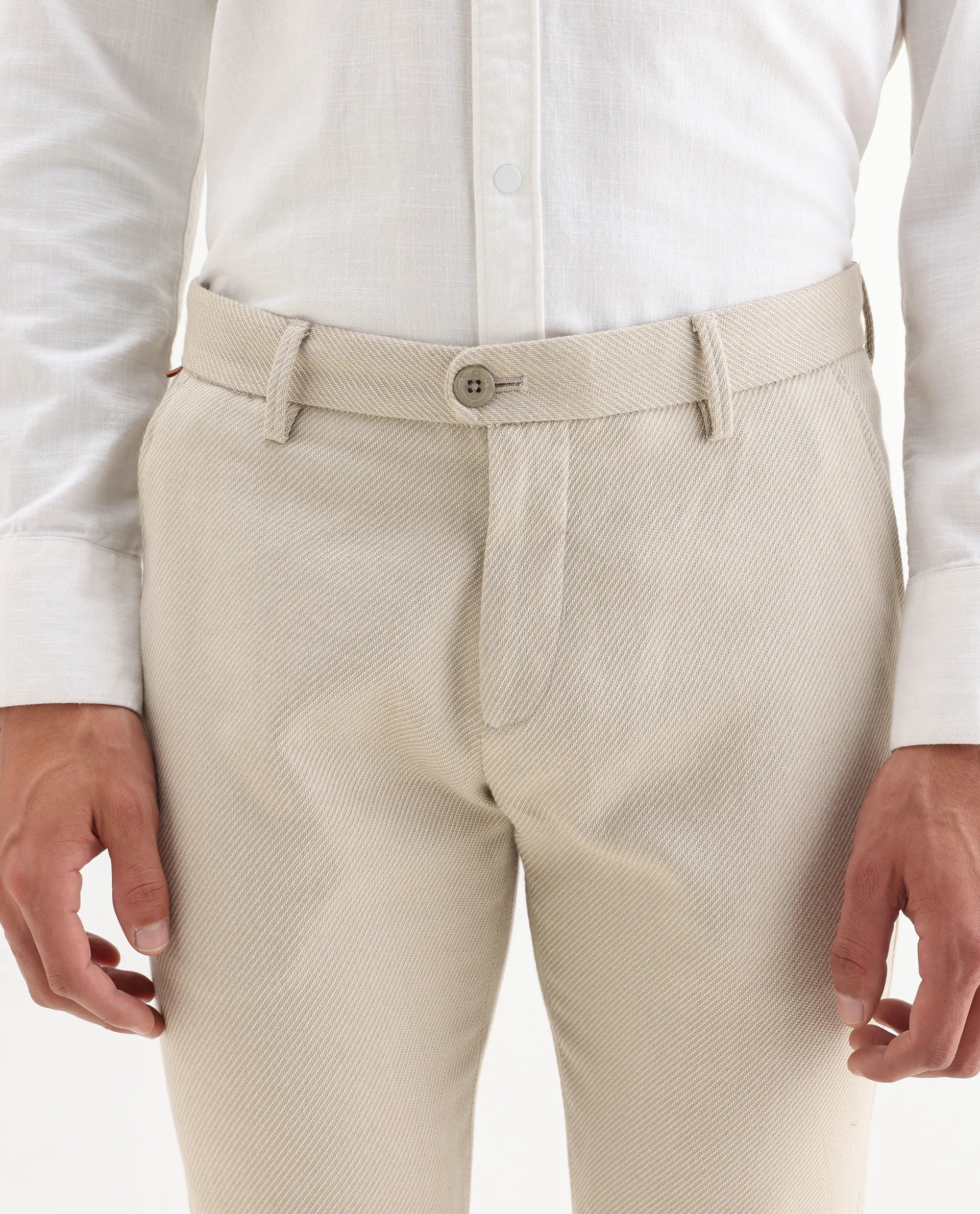 Rare Rabbit Men's Baxie Beige Plain Regular Fit Trouser
