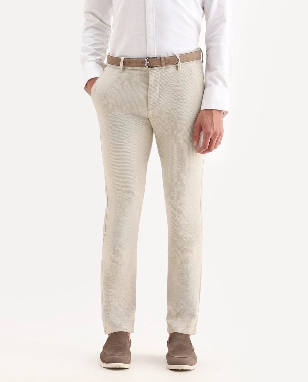 Rare Rabbit Men's Baxie Beige Plain Regular Fit Trouser