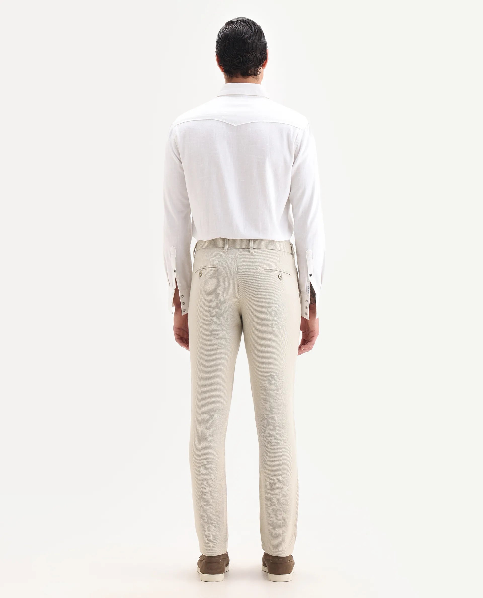 Rare Rabbit Men's Baxie Beige Plain Regular Fit Trouser