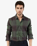 Rare Rabbit Men's Beaver Olive Cotton Checked Print Regular Fit Full Sleeve Collared Shirt