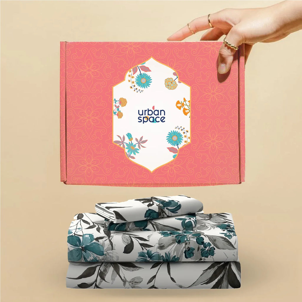 200 TC 100% Cotton Bedsheet Set in Gift Box - Majestic Aqua