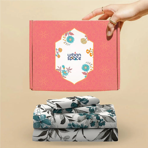 200 TC 100% Cotton Bedsheet Set in Gift Box - Majestic Aqua