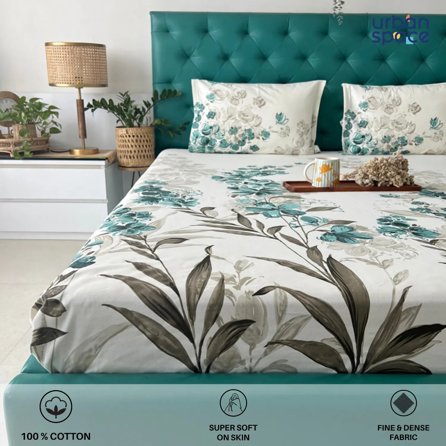 200 TC 100% Cotton Bedsheet Set in Gift Box - Majestic Aqua