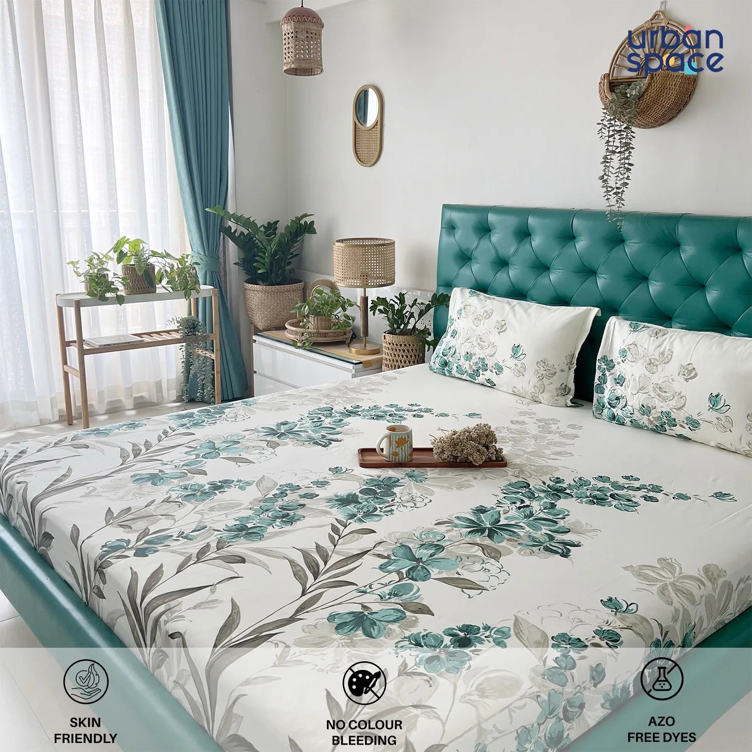 200 TC 100% Cotton Bedsheet Set in Gift Box - Majestic Aqua