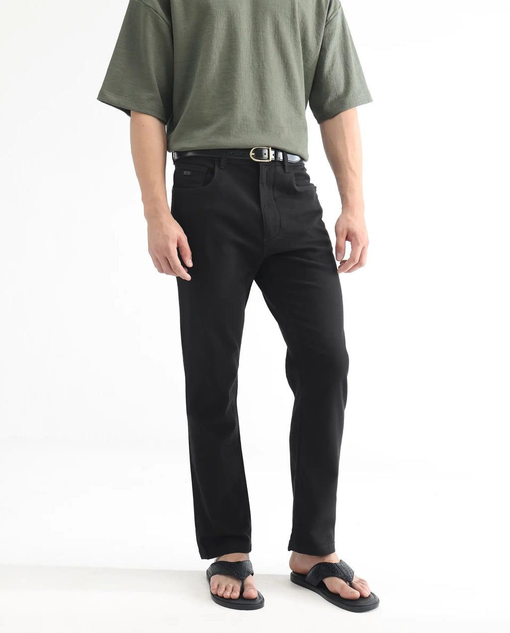 Rare Rabbit Men's Belarus Black Cotton Plain Hawk Slim Fit Jeans