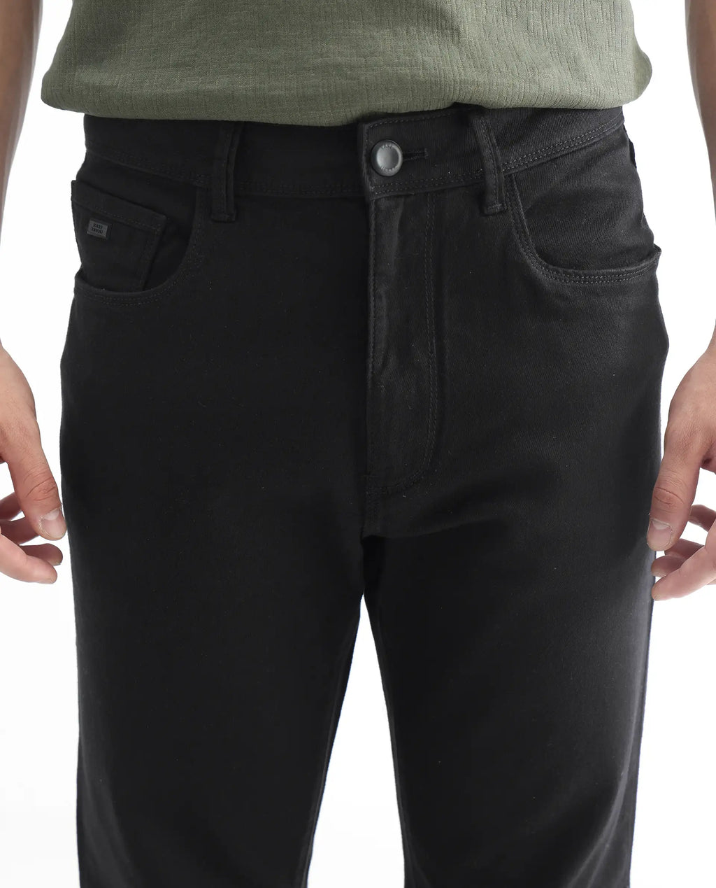 Rare Rabbit Men's Belarus Black Cotton Plain Hawk Slim Fit Jeans