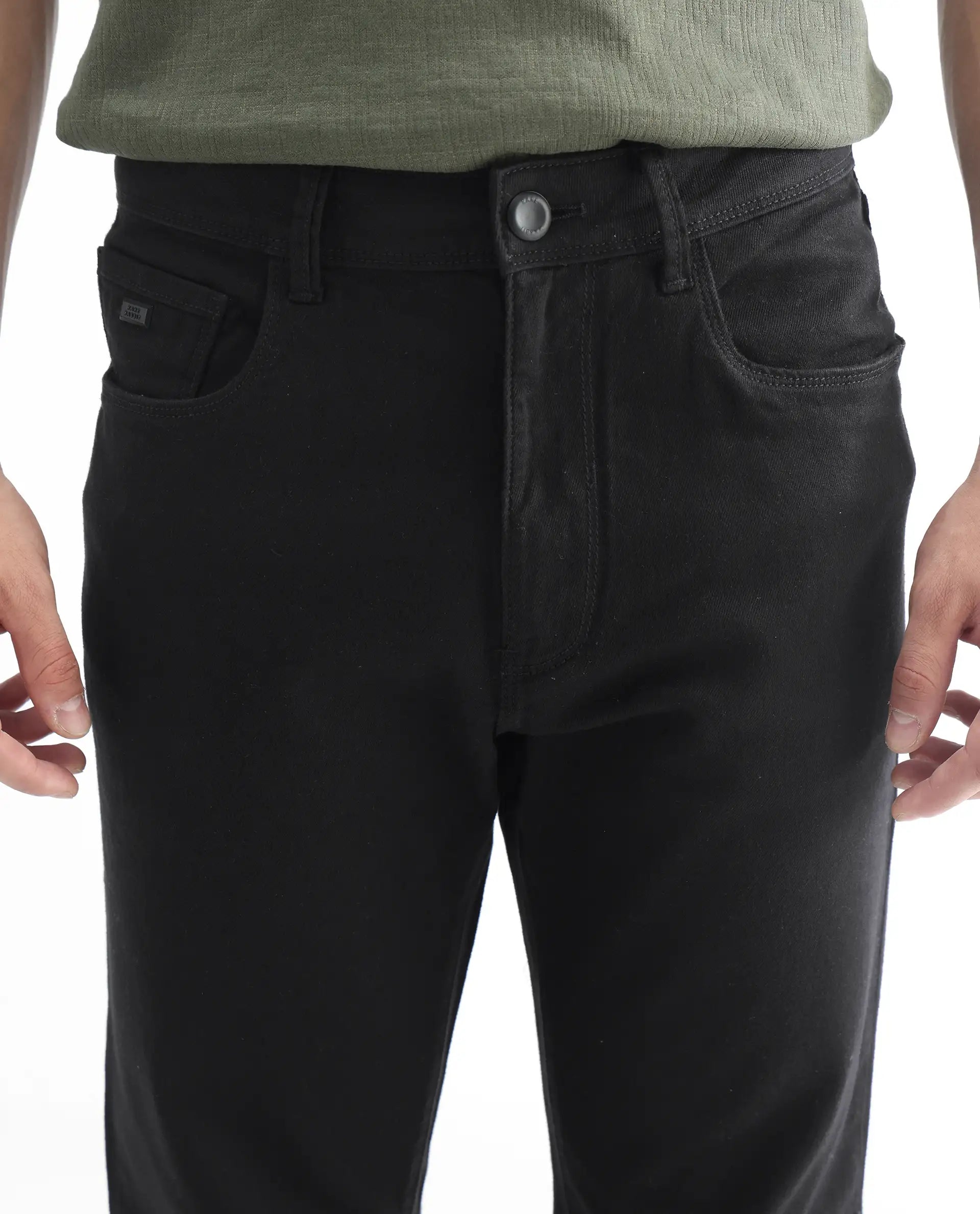 Rare Rabbit Men's Belarus Black Cotton Plain Hawk Slim Fit Jeans