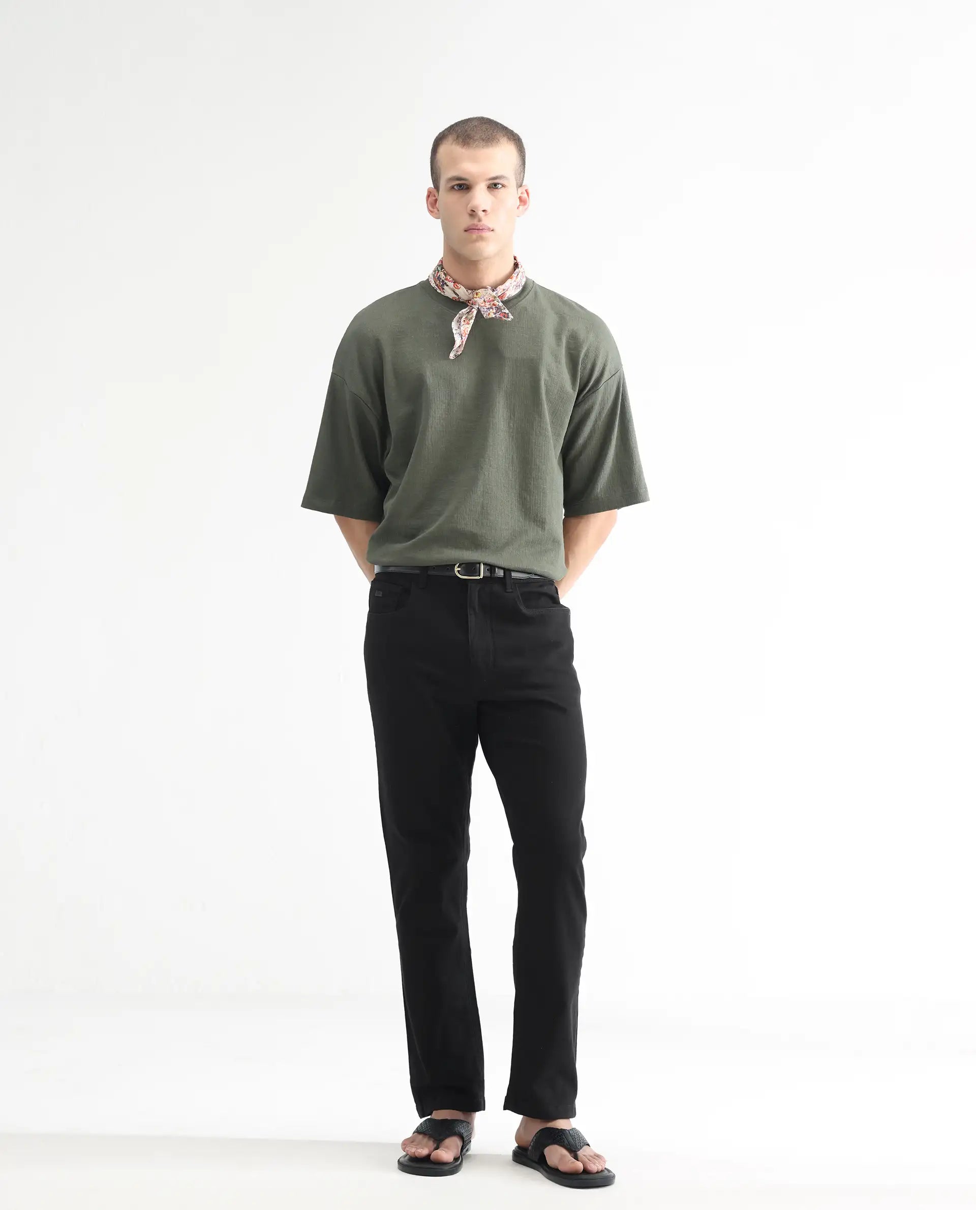 Rare Rabbit Men's Belarus Black Cotton Plain Hawk Slim Fit Jeans