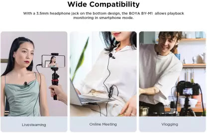 BOYA By-m1 3.5mm Electret Condenser Microphone with 1/4" Adapter for Smartphones, DSLR, Camcorders Microphone